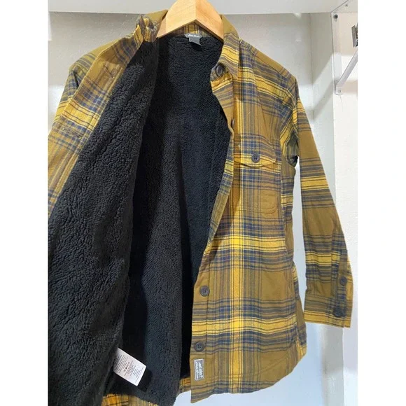 Eddie Bauer Men's Flannel Fleece Lined Shirt Jacket Yellow Plaid Outerwear Sz S - Picture 4 of 15
